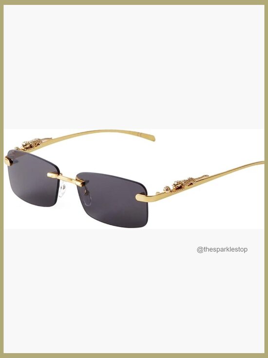 Rimless Square Sunglasses Gold Metal Frameless Rectangle Colored Lens UV main image 6
